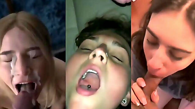 Horny amateur teens on cumshot compilation