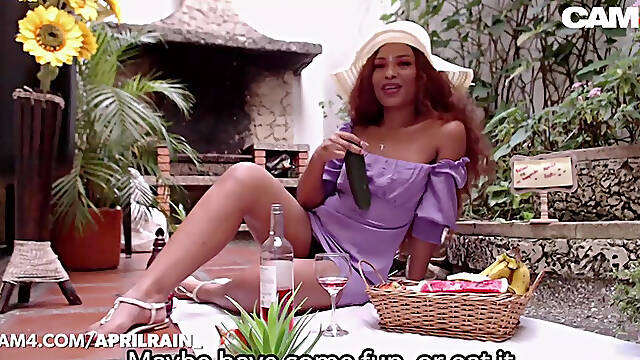 Camgirl Plays with Fruits and Vegetables Masturbates Outdoor