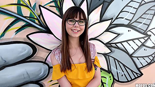Cute babe Shae Celestine with glasses fucked in her holes in POV