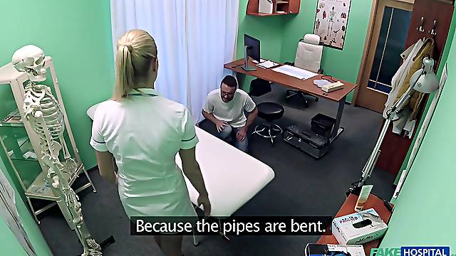 Hardcore fucking between a handsome dude and a sexy blonde nurse