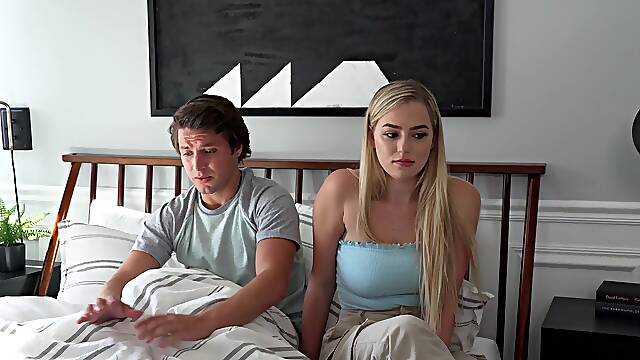 Romero and blossom have fun on the bed in cowgirl