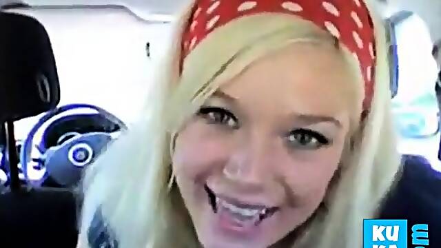Norwegian blonde masturbating in her car