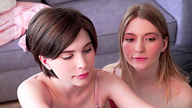 Blonde and brunette lesbians toying cunt