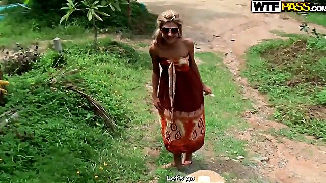 Professional Thai prostitute Tiffany swallows dick in the public park