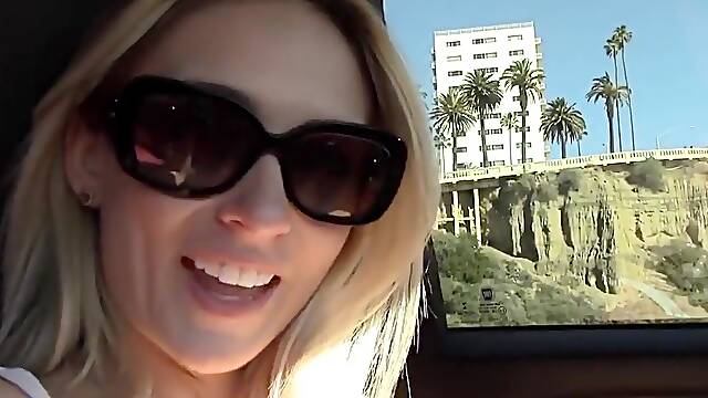 Awesome blonde selfie girl masturbate in her car