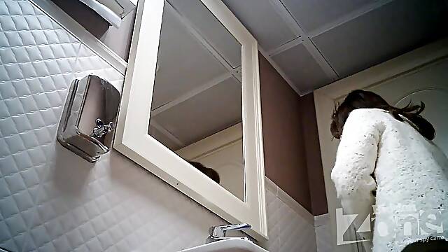 Cute brunette standing pee. Beautiful white panties and ass