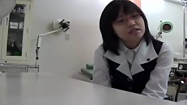 Nerdy Japanese teen got her cunt examined by a naughty gyno