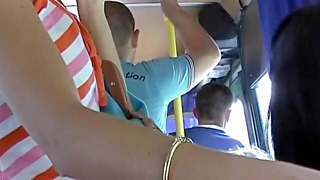 Sexy up petticoat stretched legs in the bus