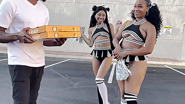 Slutty black cheerleader girls let him put his BBC in all holes POV