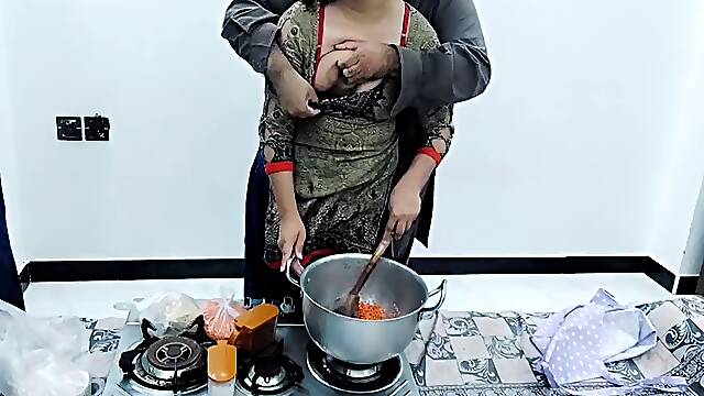 Pakistani village wife fucked in kitchen while cooking with clear hindi audio