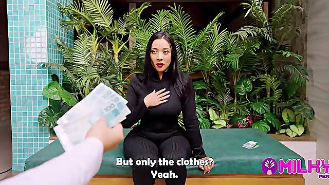 Brazilian beauty with gorgeous tits ass is being interviewed and fucked for money.