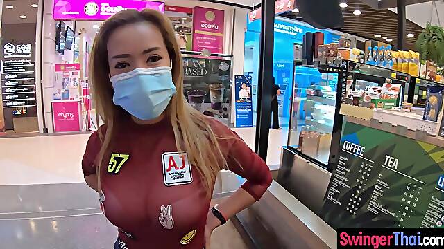 Big tits Thai MILF GF mall visit and sex