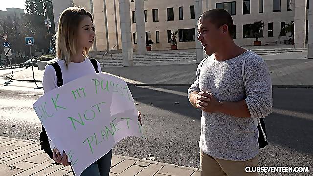 Erotic nude porn with a cute amateur girl on a random man's cock