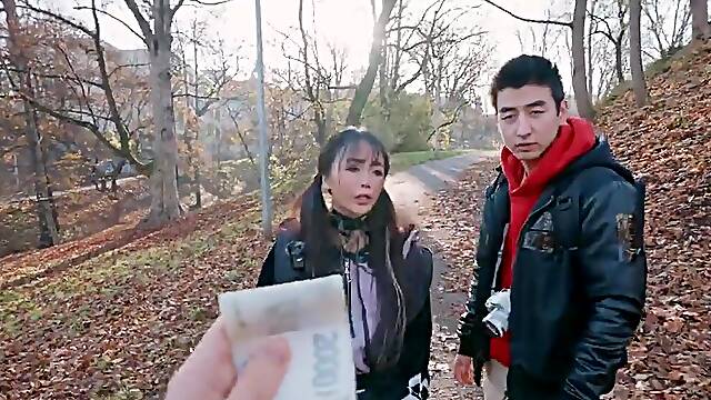 Japanese traveler ends up taking white cock in POV