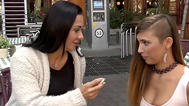 Dark Haired And Sandra Romain In Hot Babe Licking Mistress In Public