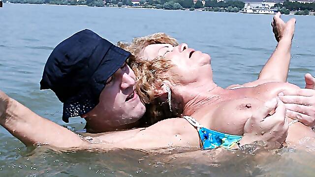 Granny and her pervert life-saver fucking by the lake