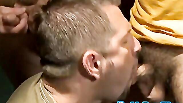 Mature homos in uniform cumming hard after ass fucking