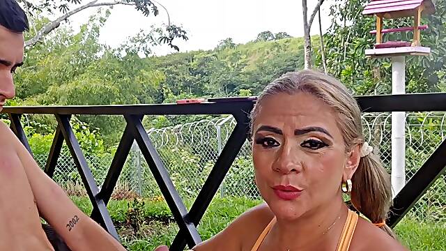 Curvy BBW Duo Tease and Please Man on Balcony