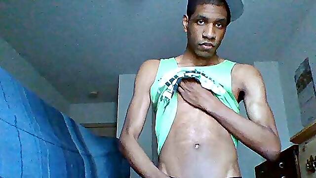 Black Amateur Twink Stroking His Dick