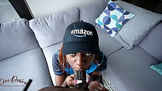 Ebony delivery girl is often having sex instead of getting tips and enjoying it a lot
