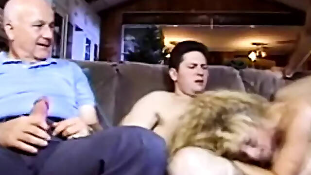 Cuckold hubby watches as big boob blonde wife blows his friend