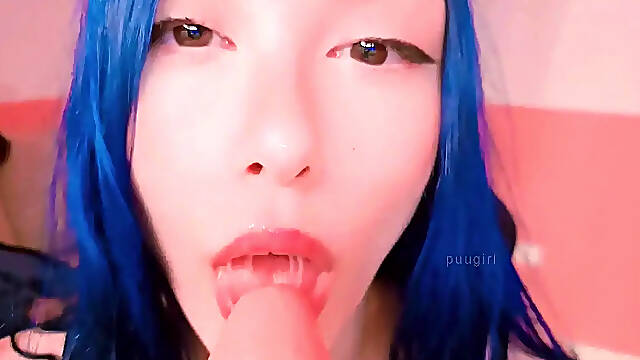Skinny Asian eGirl gags on joystick simulator