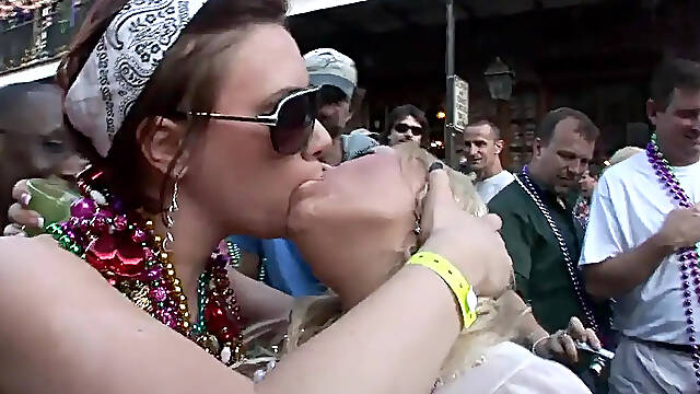 Mardi Gras babes strip and show off big boobs