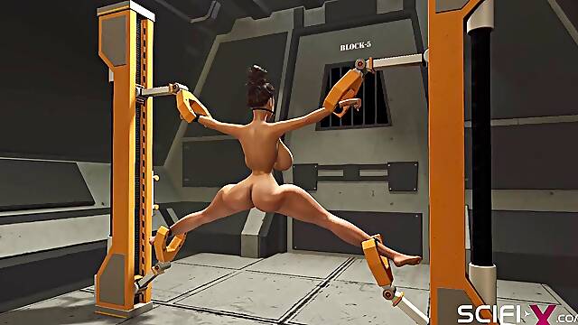 Sci-fi soldier pounds sexy ebony in the cell