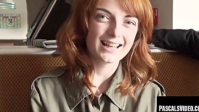 Redhead Lola Gatsby grinds on big cock and takes jizz in mouth