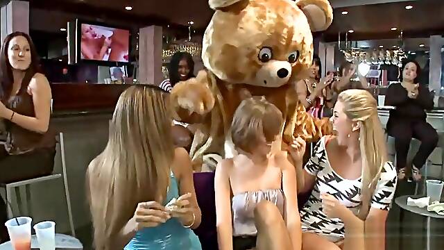 Dancing bear is the man at the hen party
