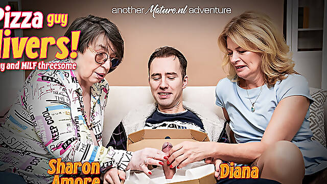 MILF Diana and 76 year old granny Sharon Amore 3some sex with a delivery guy!