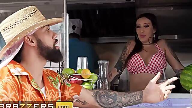 BRAZZERS - Anna Chambers Gets Naughty Behind The Counter And Fucks James Angel In The Food Truck -