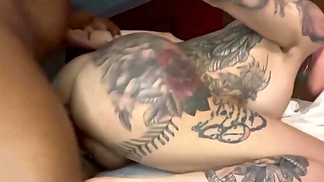 Sexy Inked t-girl Beauty and her Black lover Ram Each other