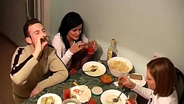 Amateur Russian Couple Make Love At The Kitchen After Drinking