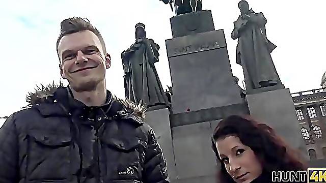 HUNT4K. Man with camera fucks pretty girl in exchange..