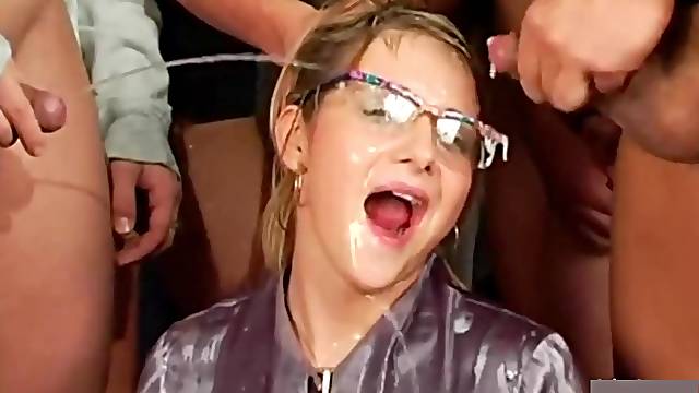 Pissing and bukkake gangbang porn video