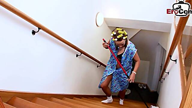 German cleaning Lady milf seduces guy for missionary