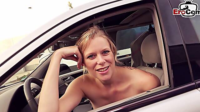 Real Public Car pick up date with german blonde street slut