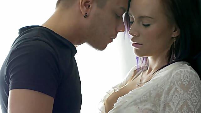 A cute brunette Polina with natural tits fucks with her boyfriend in a passionate session.