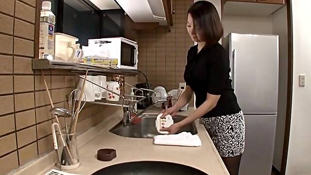 Asian Housewife Gets Fingering And A Fuck In The Kitchen