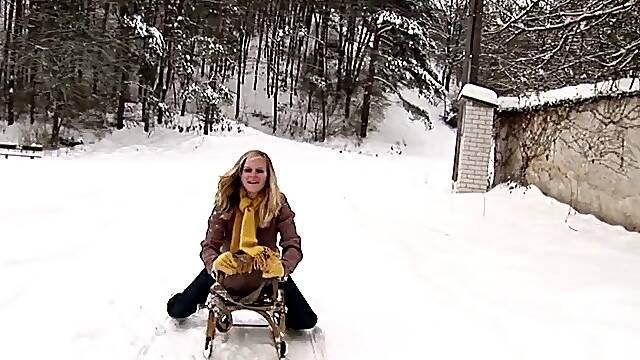 Enchanting blonde with natural tits giving massive dick handjob before swallowing cum