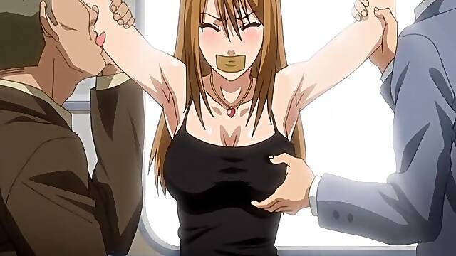 Gagged hentai babe gets gangbanged
