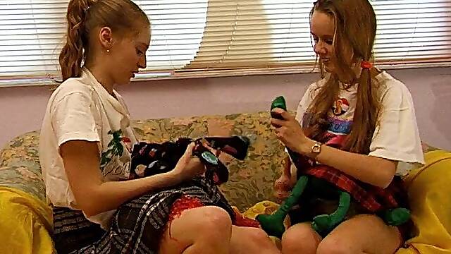Hairy teen girls showering together & playing around