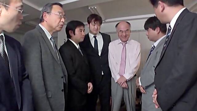 Busty Asian slut gets gang banged by horny businessmen