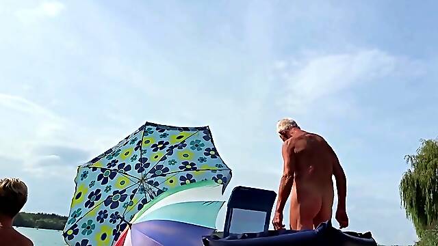 Another sexy hung straight grandpa at the nudist beach.