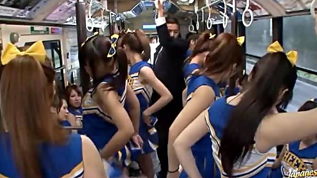 Crazy Japanese Fuck Fest in Public Bus with Hot Cheerleaders