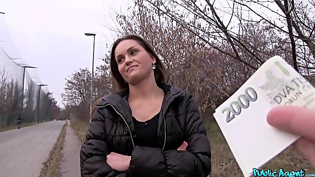 Hot Brunette Chick Takes Cash For Sex and proceeds to fucking outdoors