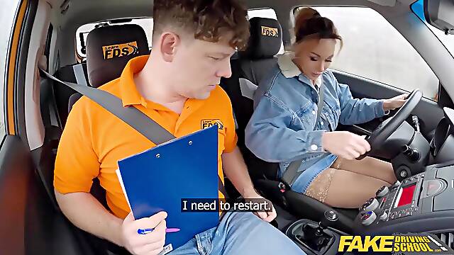 Fake Driving School Large bazookas Ukrainian blond worst driver ever but this cheating wife is great bang