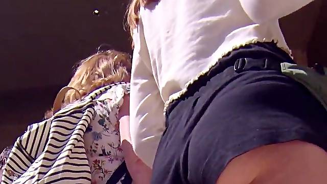Hot Booty In Loose Shorts and taut booty straps, spy voyeur movie