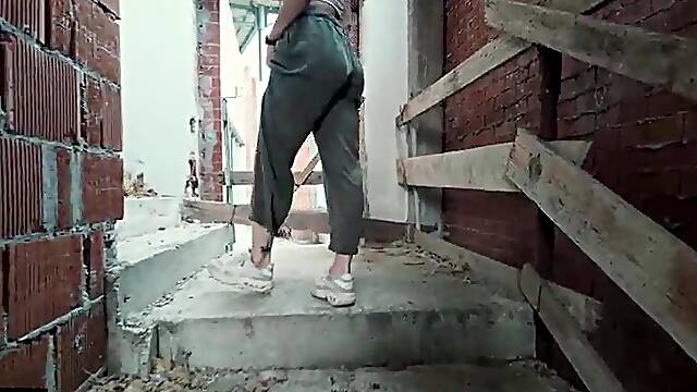 Urbex date turns into sneaky public sex with sexy brunette hair